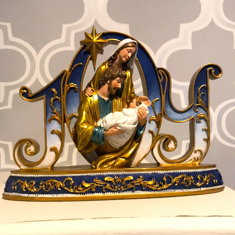 NWT Roman Inc. Blue JOY Nativity Plaque